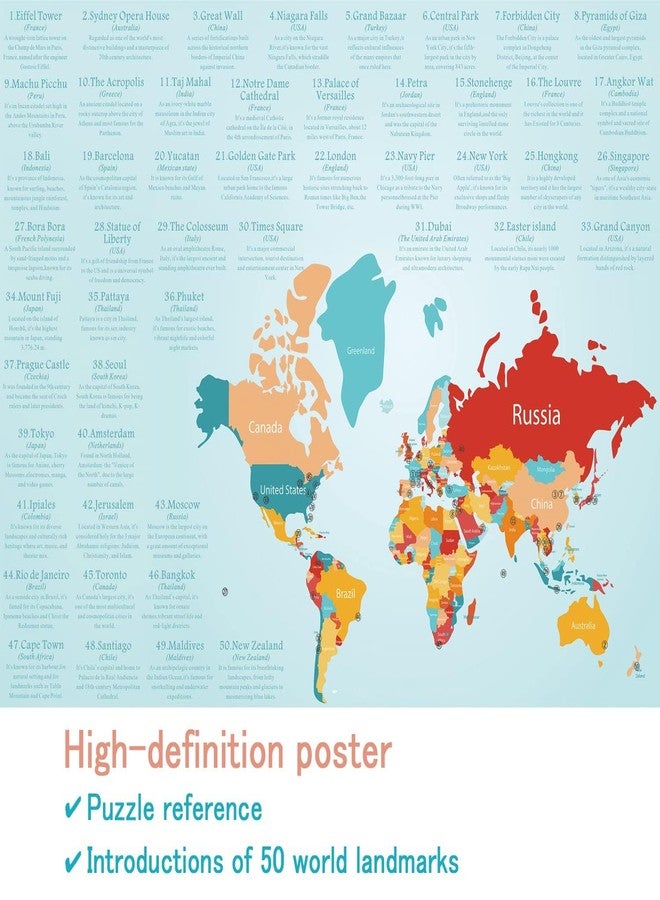 BBOLDIN أحجية صور معالم العالم السياحية، 1000 قطعة، للكبار، أحجية فنية لمناظر طبيعية لأكثر مناطق الجذب السياحي زيارة في العالم، ملصقات لمناظر طبيعية خلابة. - Image 3
